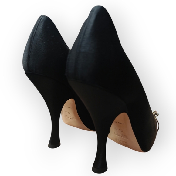Miu Miu Black Satin Pumps 37.5 Gold and Gem Toe Ornaments EUC - Picture 4 of 11